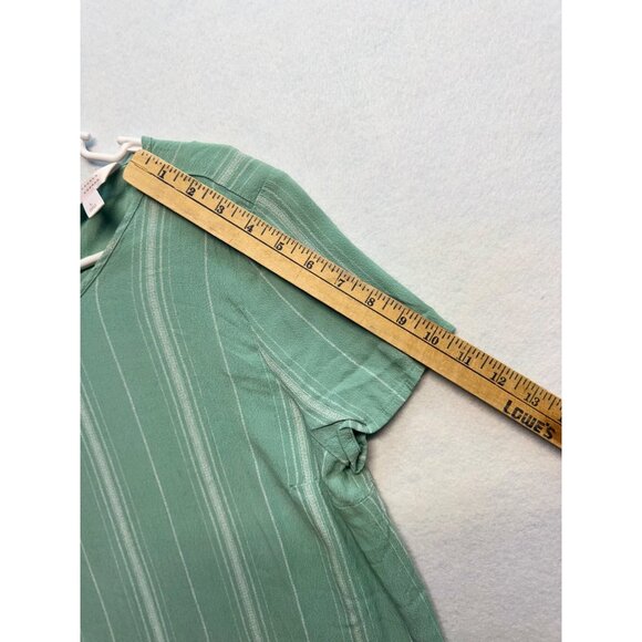 Lauren Conrad Seafoam Horizontal Stripe Short Sleeve Tie Back Blouse Size Large - Picture 5 of 6
